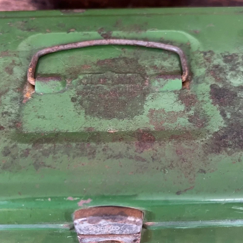 Vintage Climax Green Metal Toolbox Industrial Steel Storage Box Small Chest